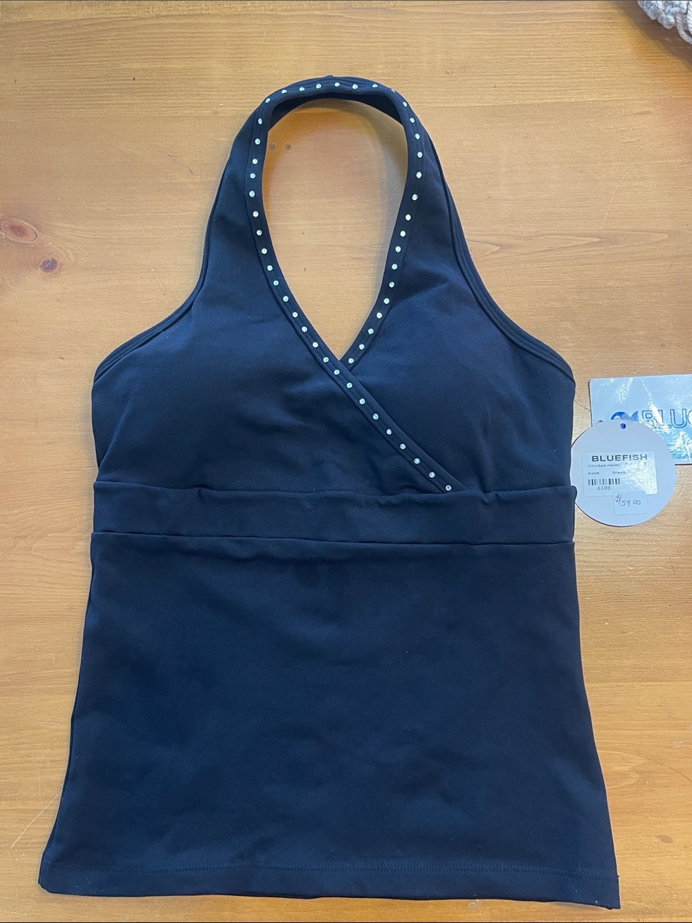 NWT ~BlueFish Black Courage Halter Sport Tank with Bling Stud Trim ~Medium